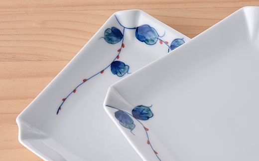 【波佐見焼】水引草 茶碗・正角皿 ペアセット【松幸陶芸】 [HB13]