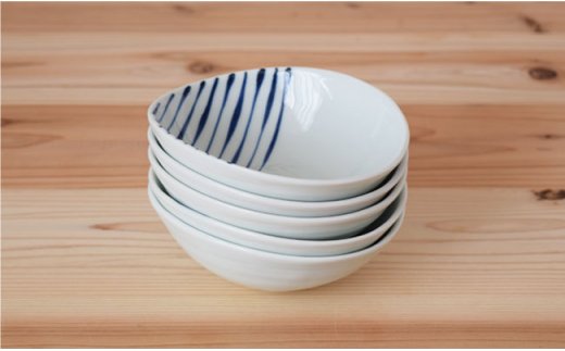 【波佐見焼】染付変形 小鉢 5個セット【團陶器】 [PB10]