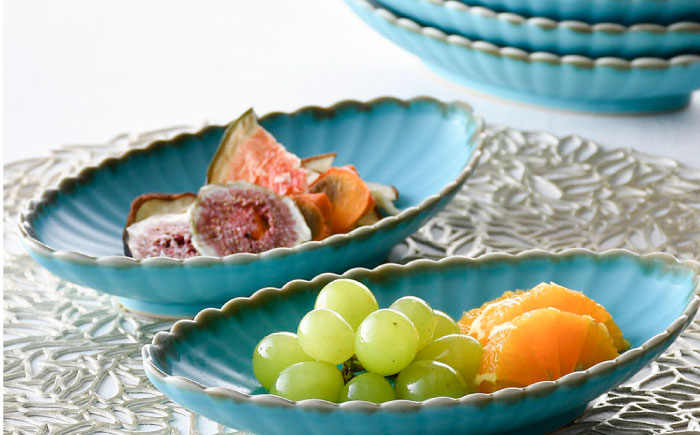 【波佐見焼】RINKA オーバル M ターコイズブルー 5枚セット 食器 皿【長十郎窯】 [AE72]