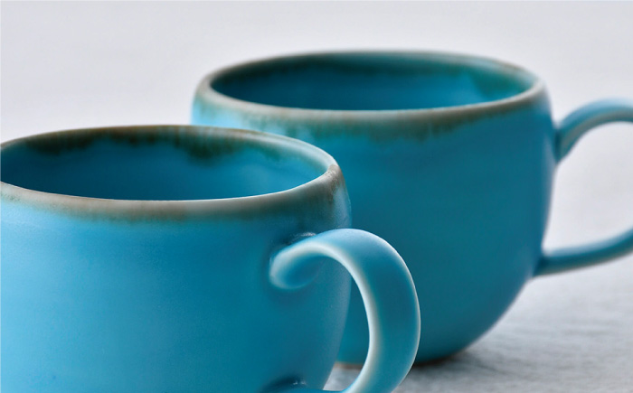 【波佐見焼】ラウンドマグカップ ペアセット ターコイズブルー【長十郎窯】 [AE94]