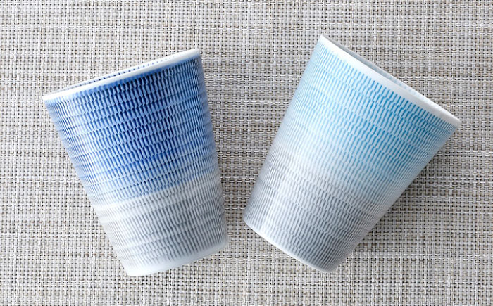 【波佐見焼】色染め流し フリーカップ （大） 青・トルコ【一真窯】 [BB59]