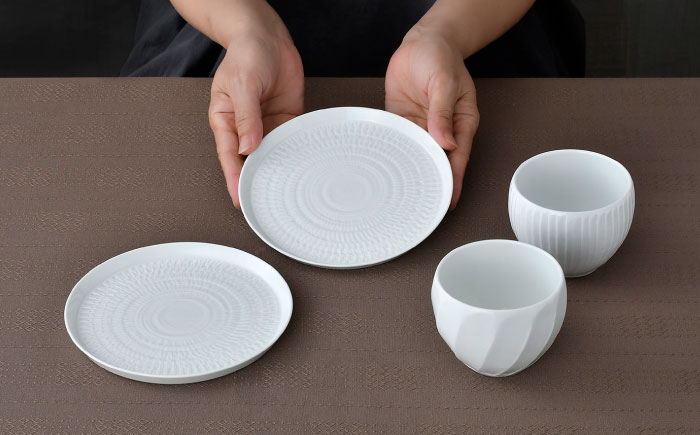 【波佐見焼】白磁手彫 ティータイム 4点セット 食器 皿【一真窯】 [BB64]