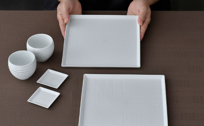 【波佐見焼】白磁手彫 オシャレなくつろぎ６点セット 食器 皿【一真窯】 [BB65]