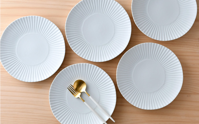 【波佐見焼】しのぎ 大皿5枚セット(白マット) 食器 プレート【一龍陶苑】 [CC79]