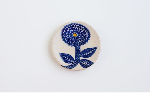 【波佐見焼】ダリア柄 飯碗 茶碗 (小皿付) ブルー・イエロー ペアセット 食器 皿 【勲山製陶】 [CD03]