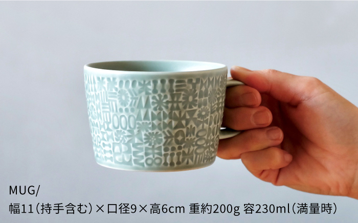 【波佐見焼】PATTERNED PLATE・MUG ペア 4点セット squall gray＋yellow【BIRDS’ WORDS】 [CF004]