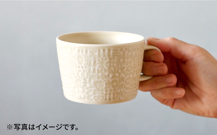 【波佐見焼】PATTERNED PLATE,MUG  セット ecru 【BIRDS' WORDS】 [CF036]