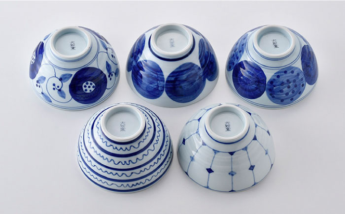 【波佐見焼】染付丸丼 どんぶり 5個セット【大新窯】 [DC103]