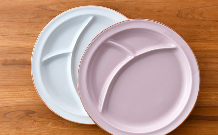 【波佐見焼】マットカラー ランチプレート 仕切り皿 ペアセット （ホワイト・ピンク）【大新窯】 [DC109]