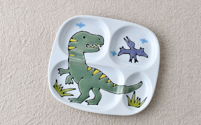 【波佐見焼】子ども食器 4点セット「ティラノサウルス」食器 皿【大新窯】 [DC130]