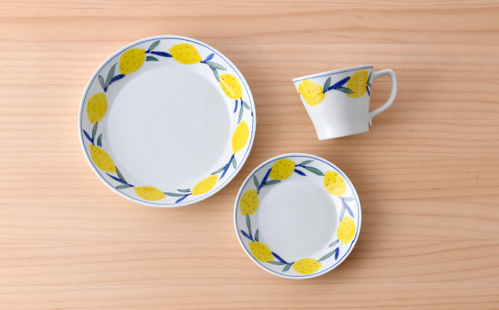 【波佐見焼】レモンセット 皿(大・小) コーヒーマグカップ 3点セット 食器【大新窯】 [DC161]