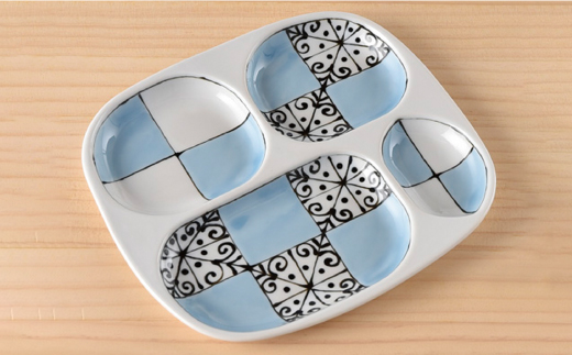 【波佐見焼】おつまみ プレート・ミニカップ ペアセット 「市松」ブルー【大新窯】 [DC53]