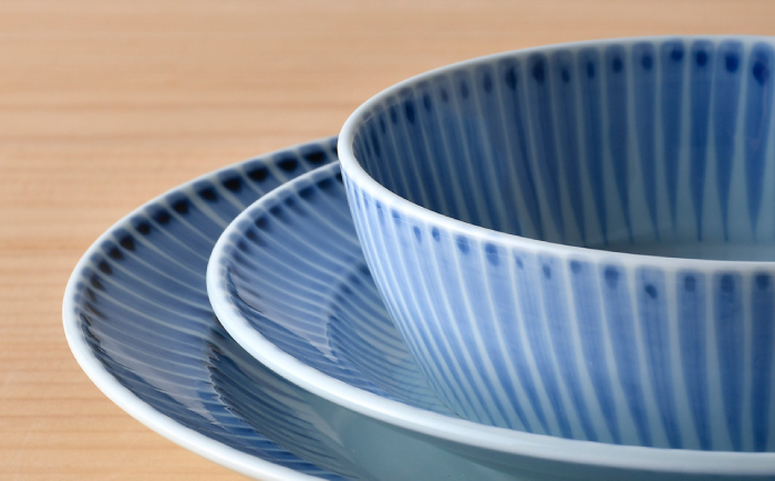 【波佐見焼】十草 プレート （19cm・24cm）・ボウル 小 3点セット（青色）【大新窯】 [DC97]
