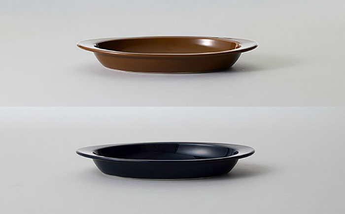 【波佐見焼 マルヒロ】HASAMI SEASON 01 オーバルプレートセット（4点）ブラウン×ネイビー [EB150]