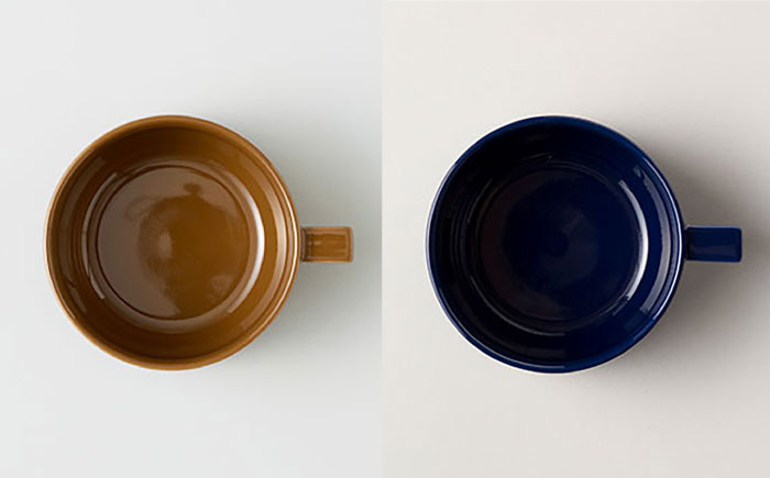 【波佐見焼 マルヒロ】HASAMI SEASON 01 ブロックマグスープペアセット（2点）ブラウン＆ネイビー [EB191]