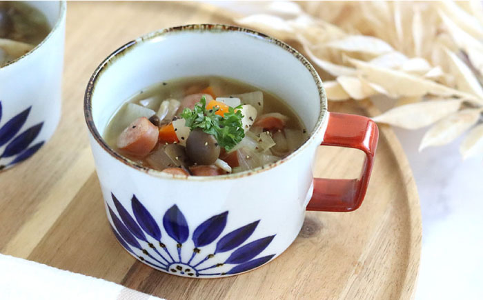 【波佐見焼】ブルーフラワー スープカップ ペアセット【翔芳窯】 [FE157]