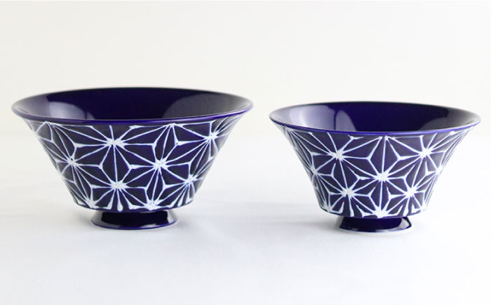 【波佐見焼】ホワイトライン麻 ミニ丼 どんぶり 瑠璃・グレー ペアセット【翔芳窯】 [FE166]