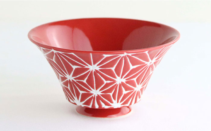 【波佐見焼】ホワイトライン麻 ミニ丼 どんぶり 赤・マットブラック ペアセット【翔芳窯】 [FE167]