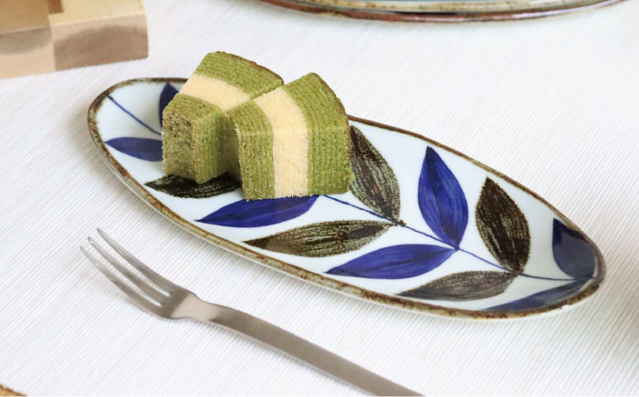 【波佐見焼】スリムオーバル プレート ・カップ セット リーフ【翔芳窯】 [FE58]