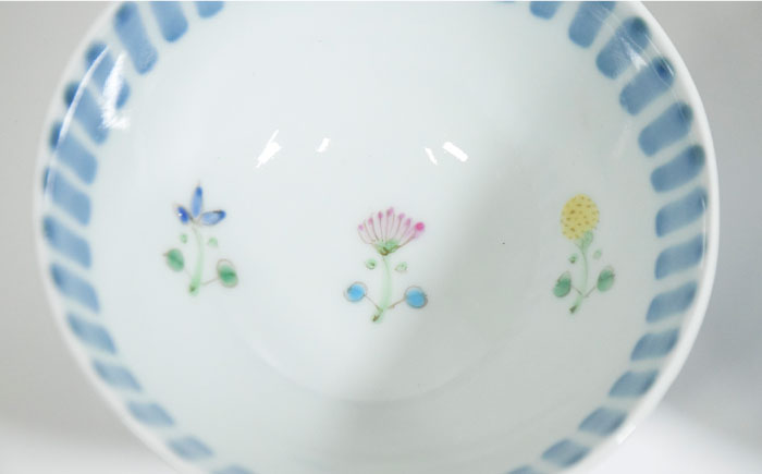 【波佐見焼】十草 三つ花 飯碗 茶碗 大小セット【藍水】 [GB34]