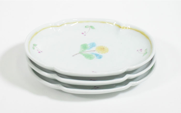 【波佐見焼】一つ花 木瓜型 小皿 3枚セット【藍水】 [GB39]