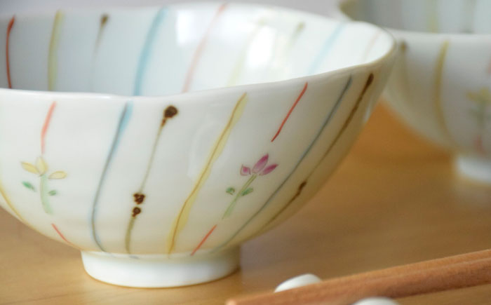 【波佐見焼】小花ストライプ 夫婦茶碗 2点セット【藍水】 [GB55]