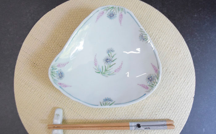 【波佐見焼】野鶏頭三角皿 2枚セット【藍水】 [GB61]