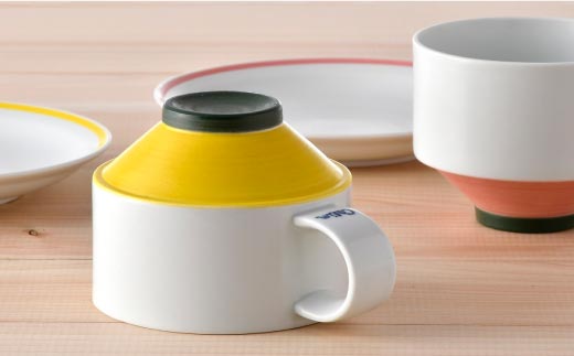 【波佐見焼】多用カップ・ プレート （ピンク・黄色）ペア【洸琳窯】 [GE14]