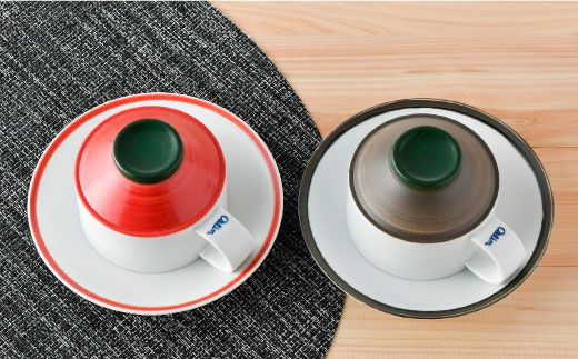 【波佐見焼】多用カップ・ プレート （赤・茶色）ペア【洸琳窯】 [GE16]