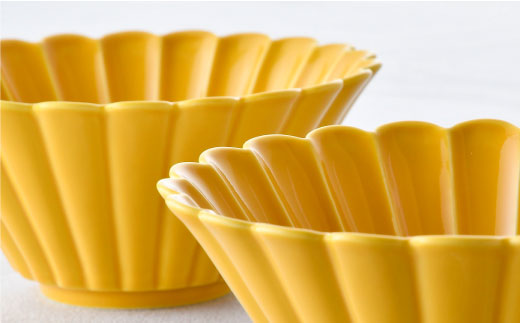 【波佐見焼】菊型 大鉢 ボウル  5点セット（黄）【洸琳窯】 [GE22]