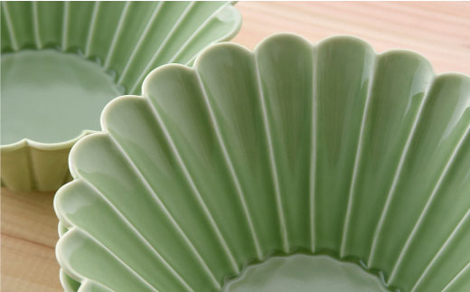 【波佐見焼】菊型 大鉢 ボウル 5点セット（緑）【洸琳窯】 [GE23]