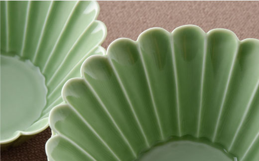 【波佐見焼】菊型 中鉢 ボウル 5点セット（緑）【洸琳窯】 [GE26]