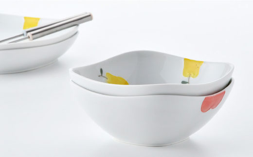 【波佐見焼】ラフランス・りんご 正角 ボウル セット【松幸陶芸】 [HB26]