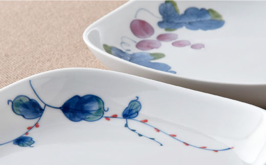 【波佐見焼】水引草・マスカット 正角 プレート セット【松幸陶芸】 [HB34]