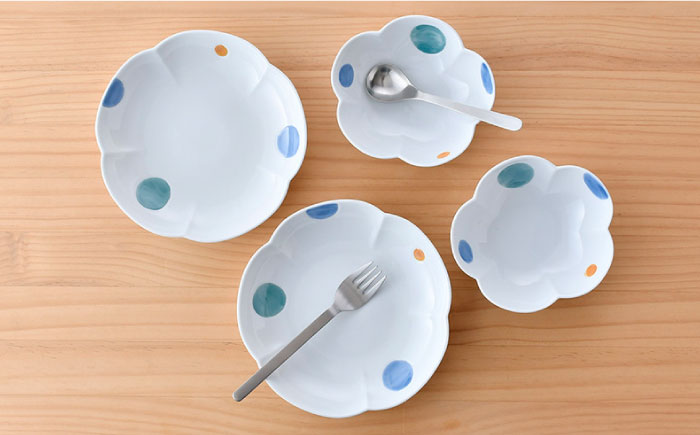 【波佐見焼】水玉 フラワー ボウル プレート セット【松幸陶芸】 [HB47]