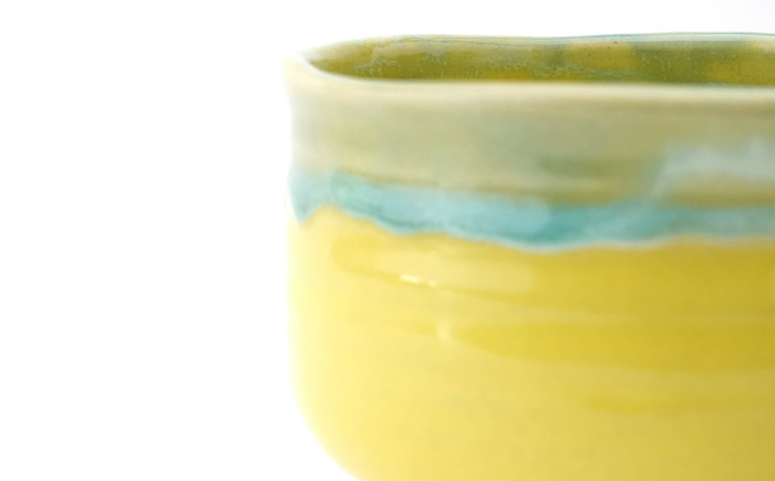 【波佐見焼】Folk Design 野点抹茶碗 黄地緑釉流し 1点【玉有】 [IE49]