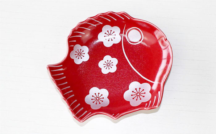 【波佐見焼】市松・梅 鯛型 小皿 4点セット【石丸陶芸】 [LB68]