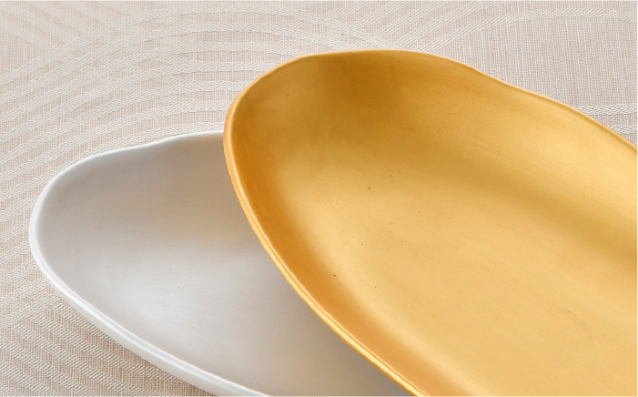 【波佐見焼】波佐見塗 楕円皿 プレート 金・銀 2枚セット【野下上絵】 [LE05]