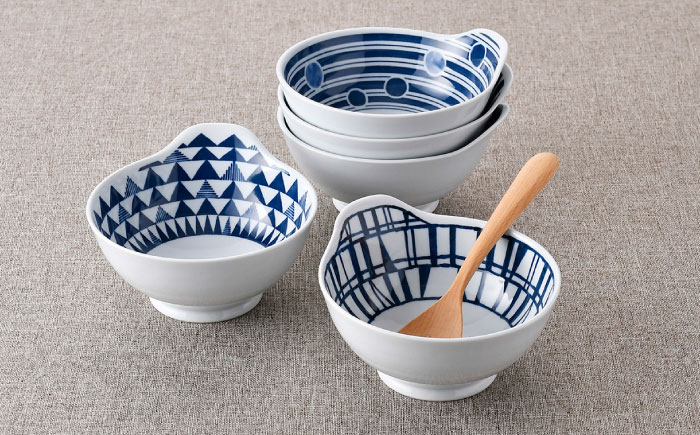 【波佐見焼】そばちょこ・ボウル ネイビー ホワイト オリジナルセット 10点【福田陶器店/西日本陶器】 [NB146]