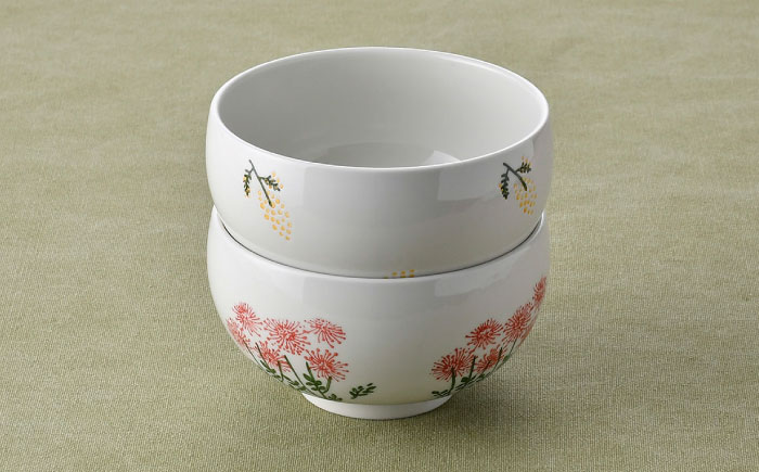 【波佐見焼】どんぶり・箸置き小皿 花柄 オリジナルセット 4点【大貴セラミックス/浜陶】 [NB153]