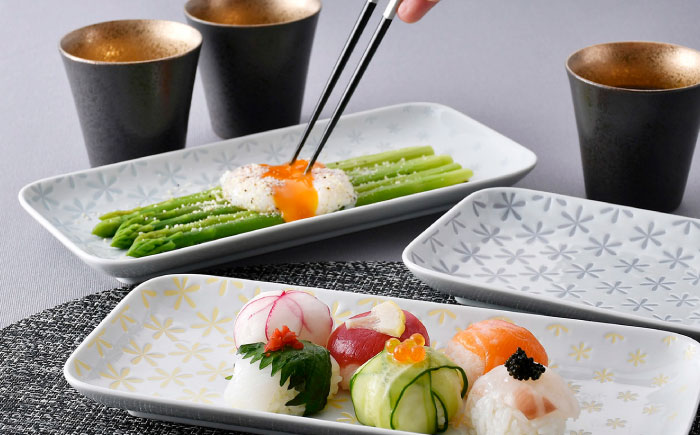 【波佐見焼】カップ・長角皿 ブラック 花柄 オリジナルセット 6点 【不二商店/浜陶】 [NB159]