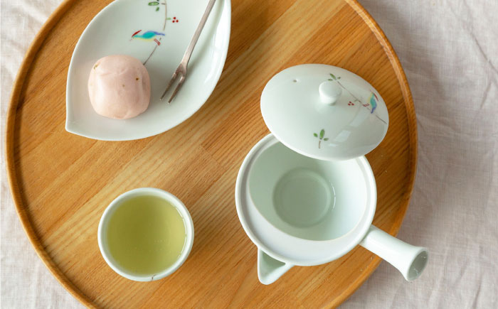 波佐見焼】枝小鳥 一服茶器セット 湯呑み 急須【西海陶器】 [OA329]