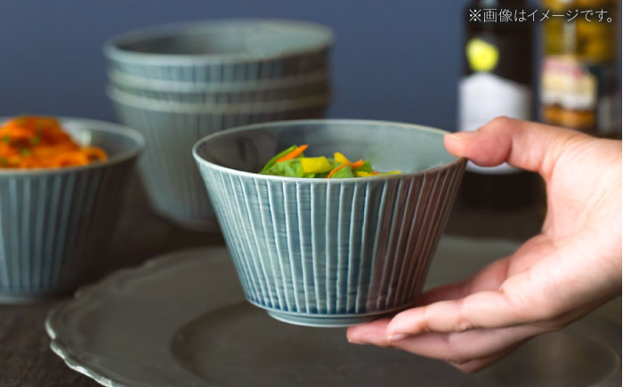 【波佐見焼】彫刻紋 藍墨 ボウル 大〈草林彫〉3点セット【西海陶器】 [OA526]