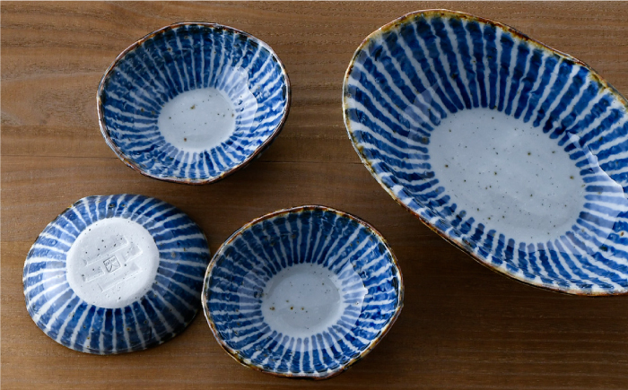 【波佐見焼】染十草 手造り 楕円鉢・楕円小鉢 ボウル セット【陶豊】 [OE03]