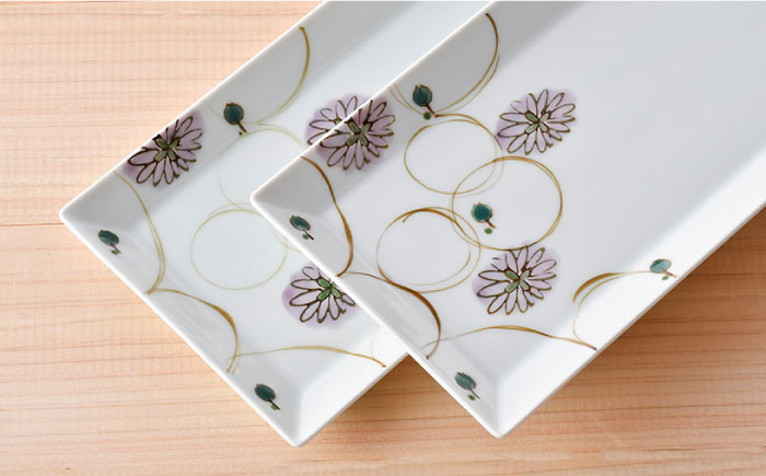 【波佐見焼】丸紋 フラワー 長角皿 5枚セット【陶豊】 [OE22]