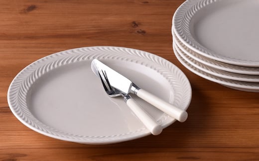 【波佐見焼】ローズマリー(アイボリー) 8寸 プレート 5枚セット【福田陶器店】 [PA184]