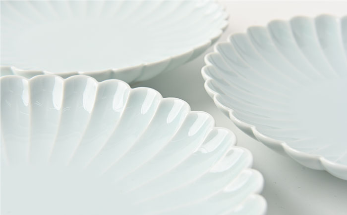 【波佐見焼】菊彫 青白釉 7寸皿 プレート 5枚セット【福田陶器店】 [PA209]