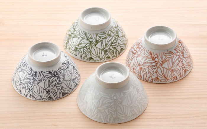 【波佐見焼】白亜ポトス 小丼ぶり 4カラーセット 麺鉢 大ボウル　【福田陶器店】 [PA326]