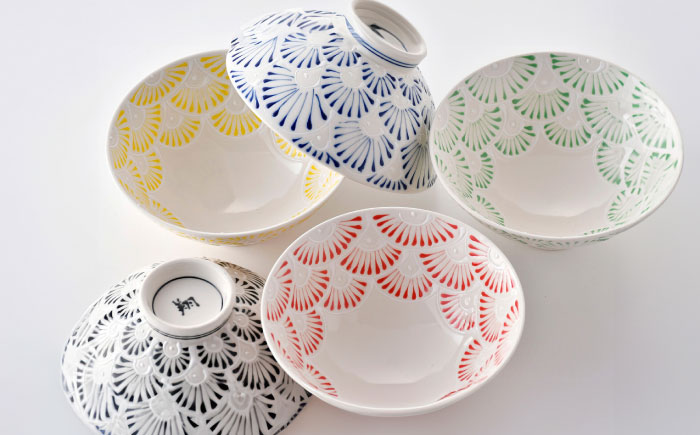 【波佐見焼】　扇（Sen）大サイズ 平碗　内外５色揃え　【福田陶器店】 [PA340]