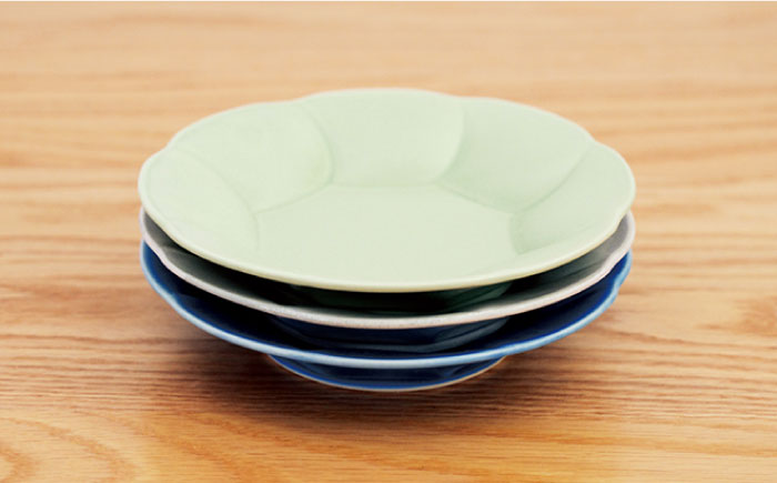 【波佐見焼】はなはな プレート 小 （ブルー・グレー・グリーン） 3点セット【団陶器】 [PB117]